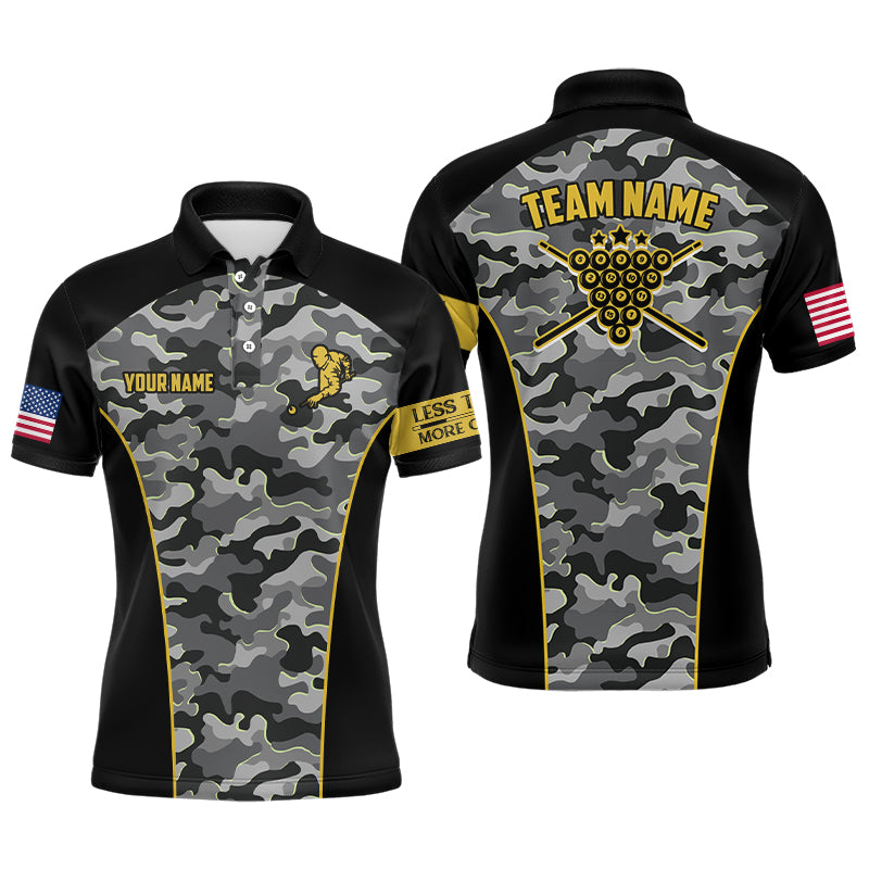 Personalized Camouflage Black Yellow Billiard Polo Shirts For Men, Custom Player Billiards Jerseys VHM0069