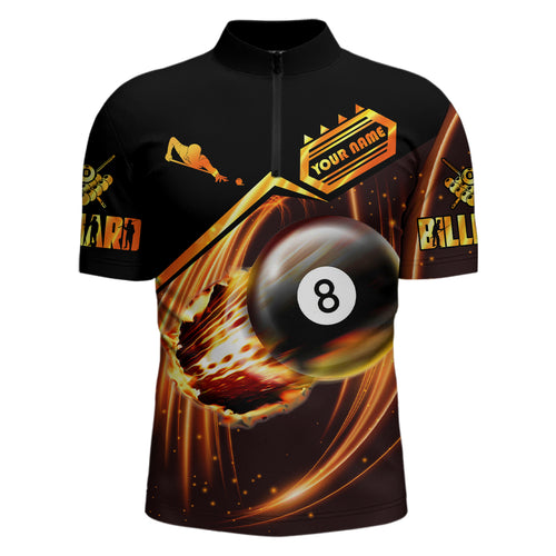 Personalized Ball 8 Fire Billiard 3D Quarter-Zip Shirts For Men, Custom Billiard Player Jerseys VHM0243