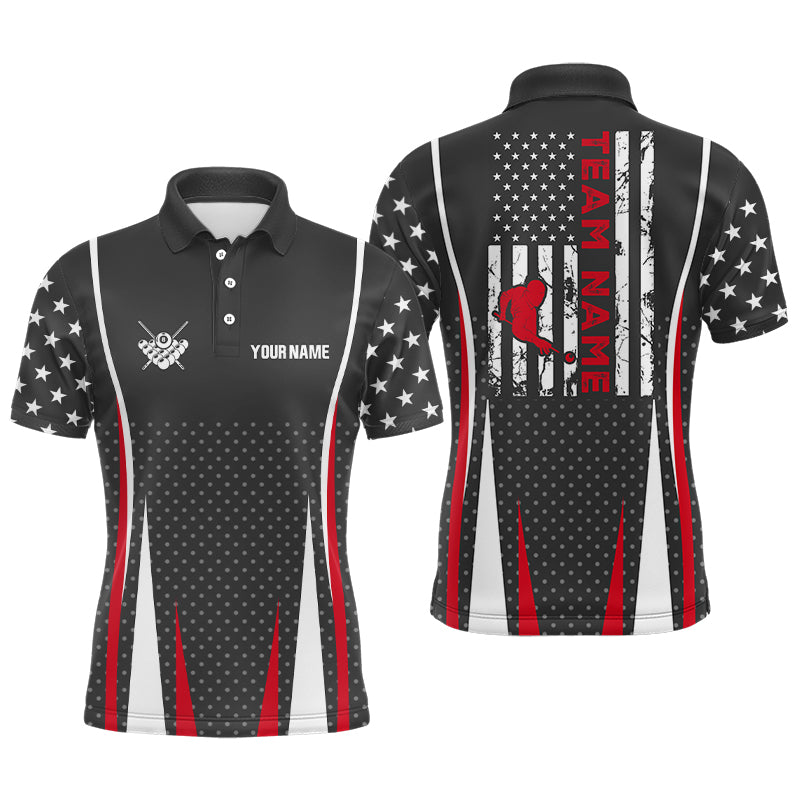 Personalized Billiard US Flag Pattern Polo Shirts For Men, Custom Player Billiards Team Jerseys VHM0074