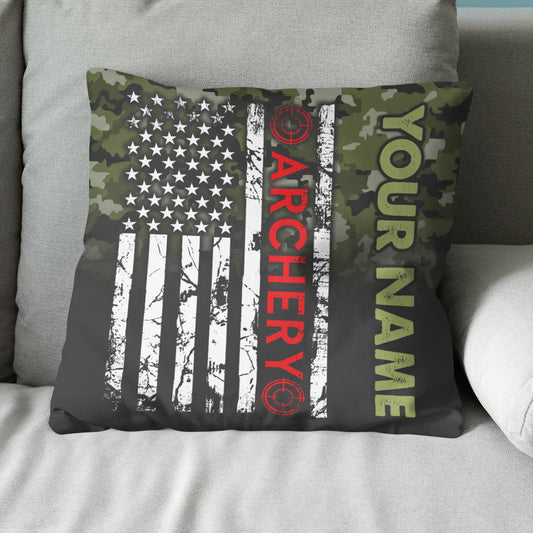 Personalized Green Camouflage US Flag Archery Pillows Best Archery Gifts VHM0849