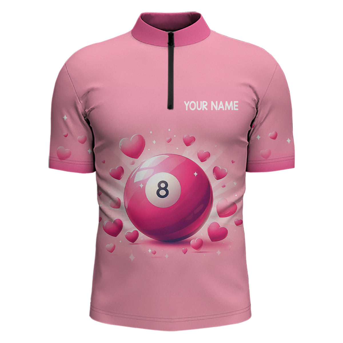 Personalized Pink Valentine 8 Ball Billiard 3D Quarter-Zip Shirts For Men, Billiard Valentine Gifts VHM0963