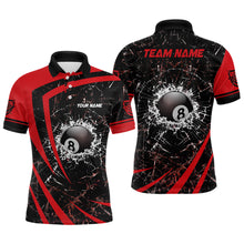 Load image into Gallery viewer, Personalized Red Glass Break 8 Ball Billiard 3D Polo Shirts For Men, Custom 8 Ball Pool Jerseys VHM0973