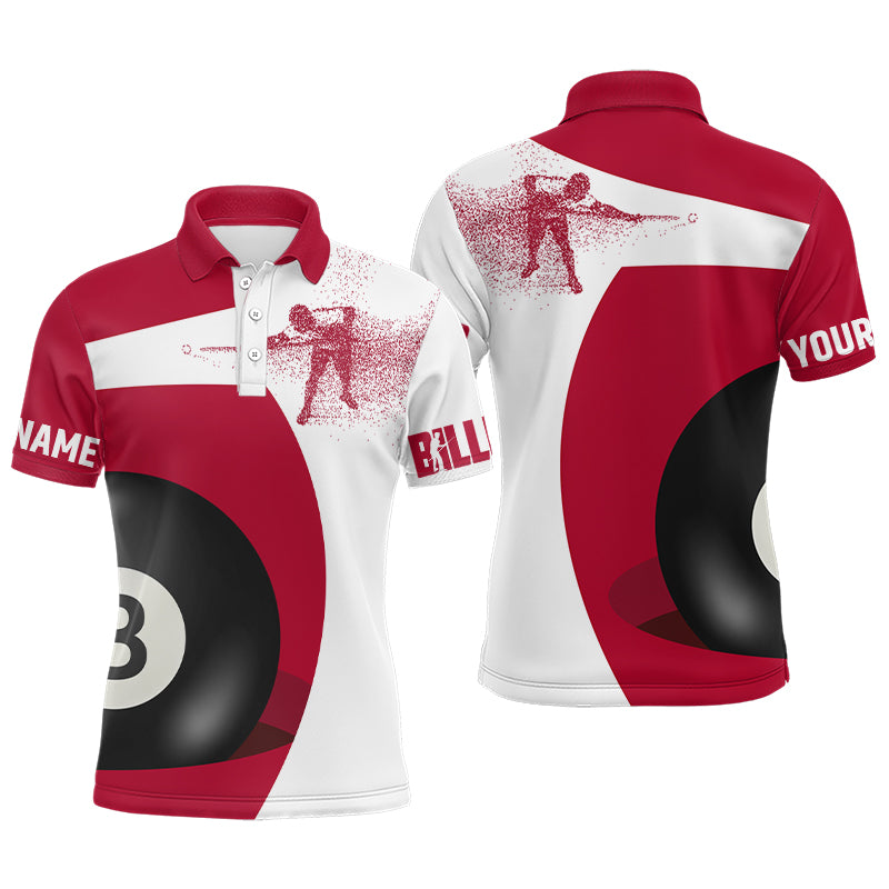 Personalized Billiard 3D Funny Billiard Player Polo Shirts For Men, Custom Red Billiards Jerseys  VHM0090