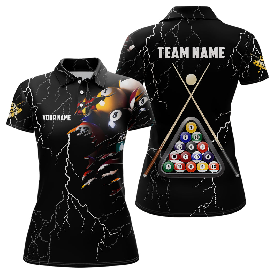 Personalized Name Thunder Billiard Ball 3D Polo Shirts For Women, Custom Billiard Pool Balls Jerseys VHM0722