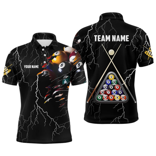 Personalized Name Thunder Billiard Ball 3D Polo Shirts For Men, Custom Billiard Pool Balls Jerseys VHM0722