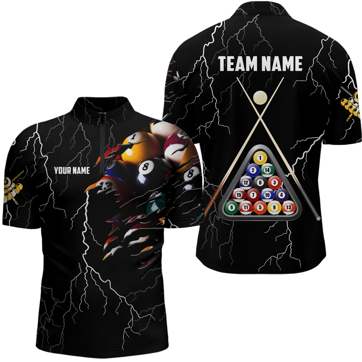 Personalized Thunder Billiard Ball 3D Quarter-Zip Shirts For Men Custom Billiard Pool Balls Jerseys VHM0722