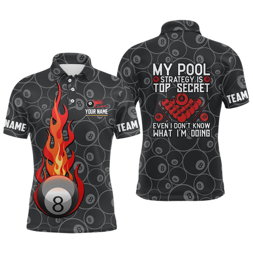 Personalized 8 Ball Flame Billiard Polo Shirts For Men, Custom 8 Ball Pattern Billiard Jerseys VHM0723