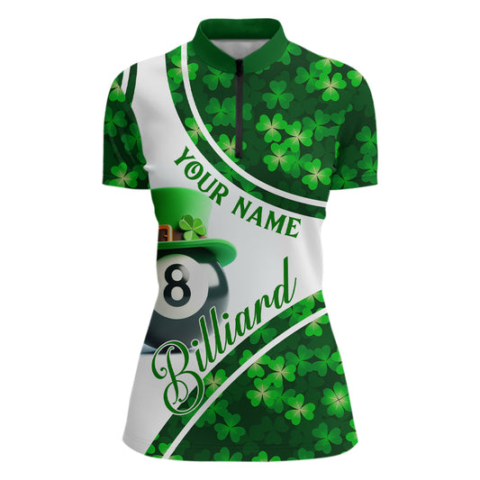 Personalized St Patrick's Day Billiard 8 Ball Quarter-Zip Shirts For Women, Shamrock Billiard Jerseys VHM0995