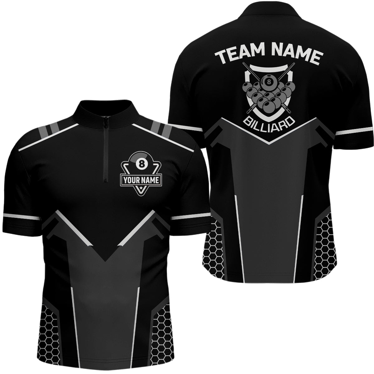 Personalized Black White 8 Ball Billiard 3D Quarter-Zip Shirts For Men, 8 Ball Pool Team Jerseys VHM1055