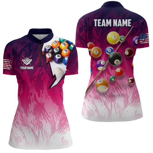 Personalized Pool Player Billiards 8 Ball Shirts For Women, Custom US Flag Billiard Team Jerseys VHM1184