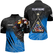 Load image into Gallery viewer, Personalized Blue Black 8 Ball Billiards 3D Shirts For Men Custom Pool Billiards Team Jerseys VHM1186