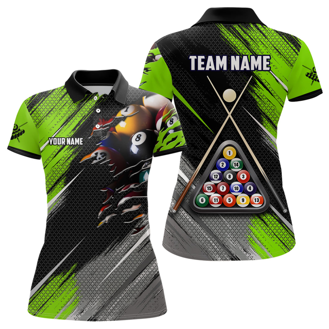 Personalized Green Black Billiard Balls 3D Shirts For Women Custom 8 Ball Pool Billiards Team Jerseys VHM1187