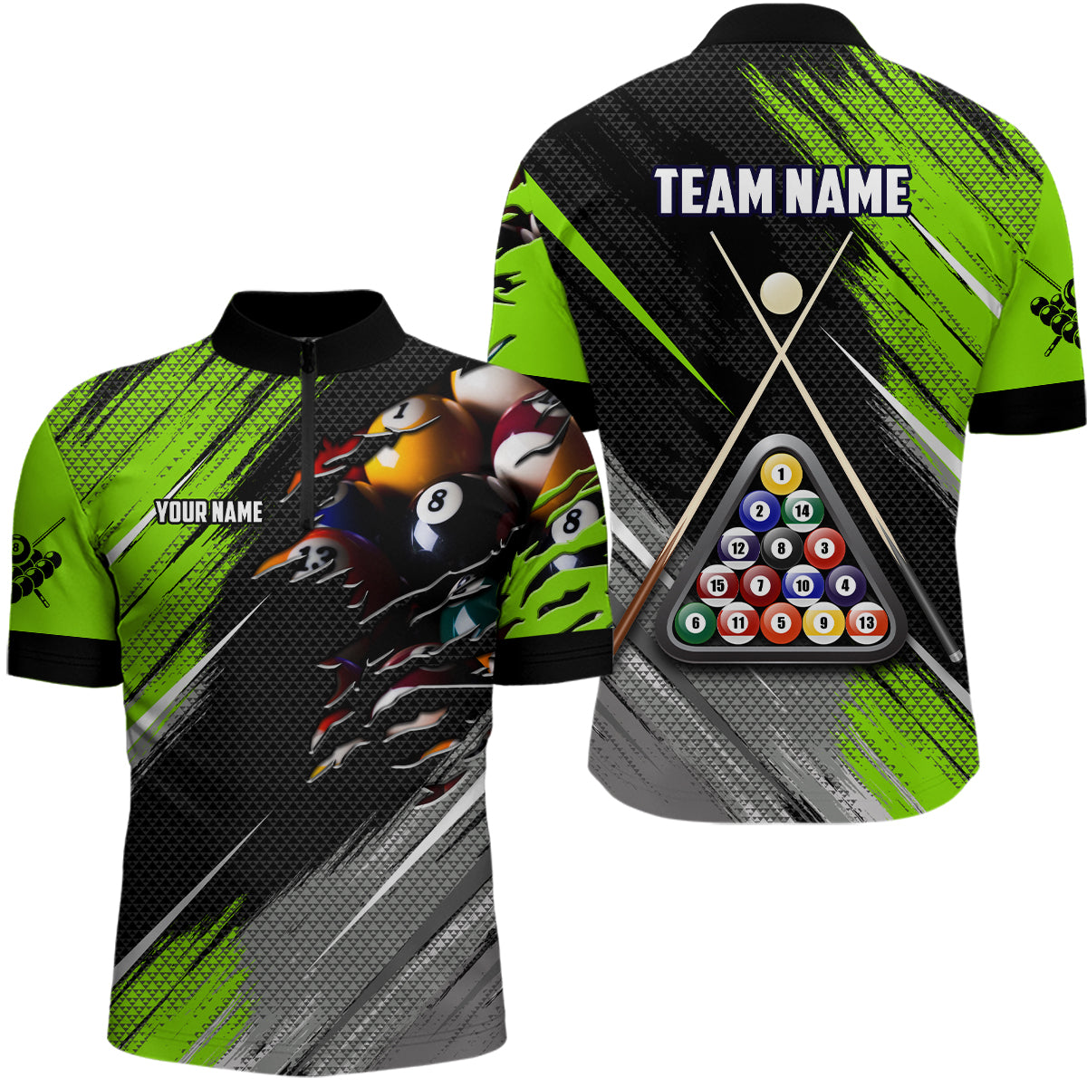 Personalized Green Black Billiard Balls 3D Shirts For Men Custom 8 Ball Pool Billiards Team Jerseys VHM1187