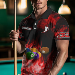 Personalized Billiard Balls Flame Billiard Red 3D Polo Shirts For Men, Custom 8 Ball Pool Jerseys VHM0348