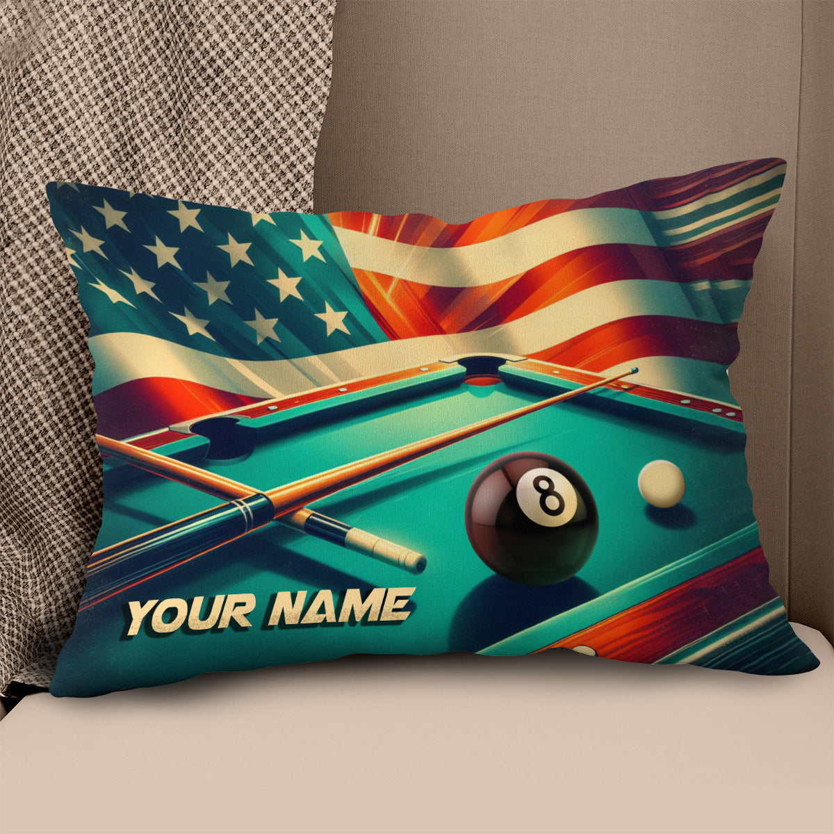 Personalized US Flag 8 Ball Billiard Pillow, Throw Pillow Billiard Gifts VHM0903
