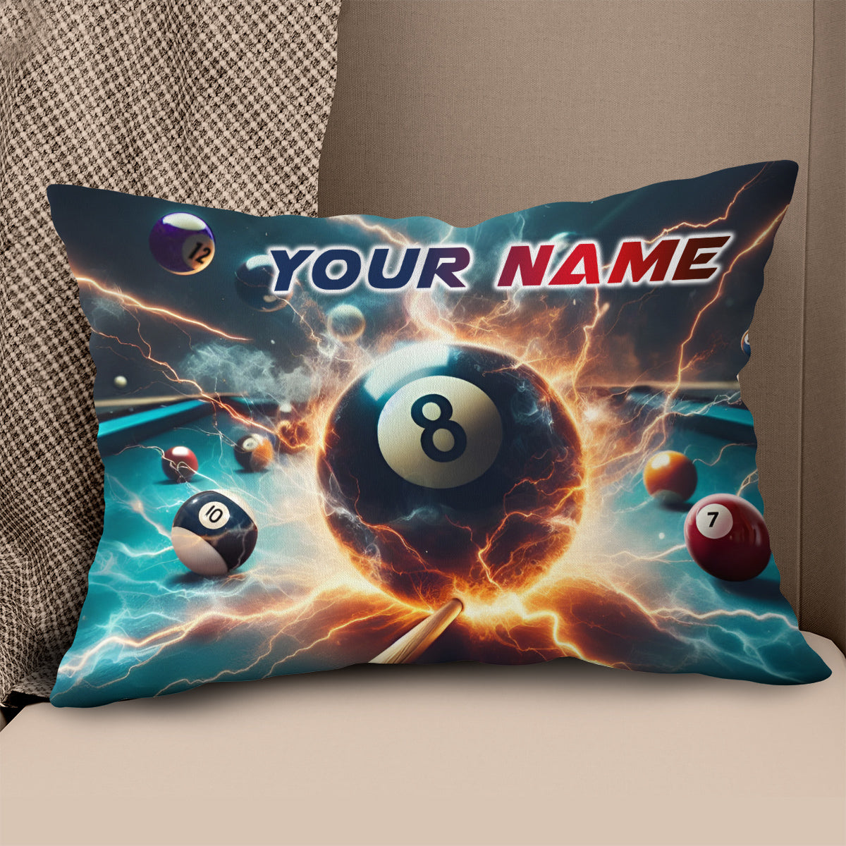 Personalized Thunder Lightning 8 Ball Billiard 3D Pillow Top Pillow Gift VHM0898