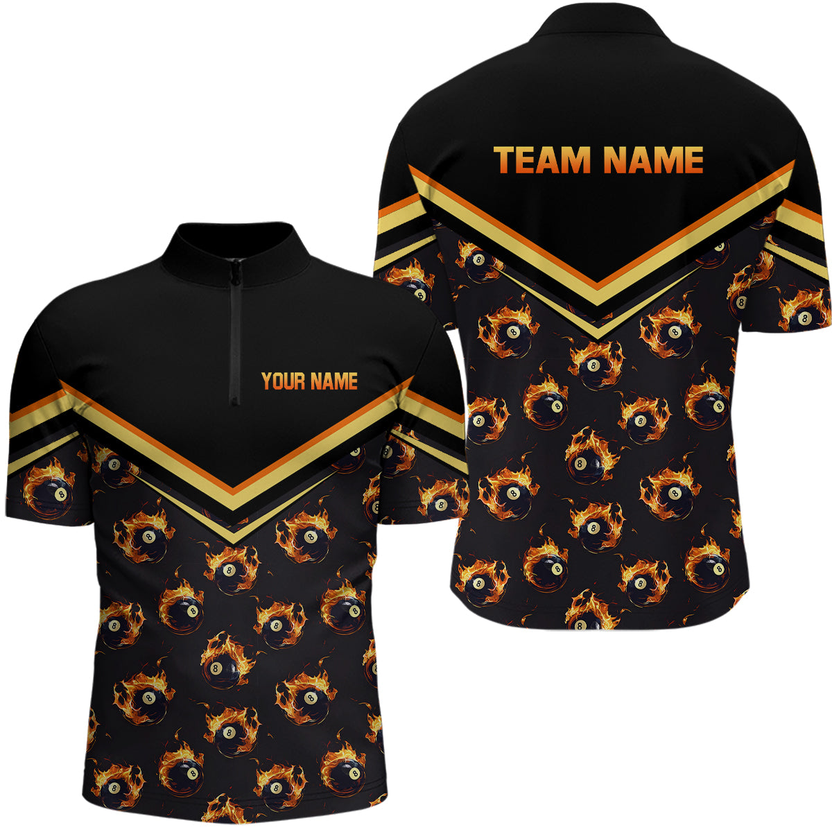 Personalized Flame 8 Ball Pool Quarter-Zip Shirts For Men Billiards Shirts Custom Billiard Jerseys VHM1136