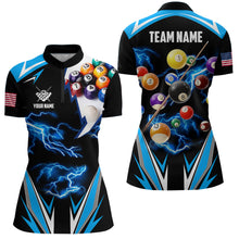 Load image into Gallery viewer, Personalized Thunder Blue Billiard Balls Shirt For Women Custom US Billiard Jerseys 8 Ball Pool Shirts VHM1194