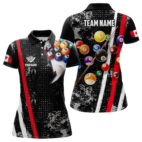Personalized Pool Player Billiards 8 Ball Polo Shirts For Women, Custom Canadian Flag Billiard Shirts VHM0756