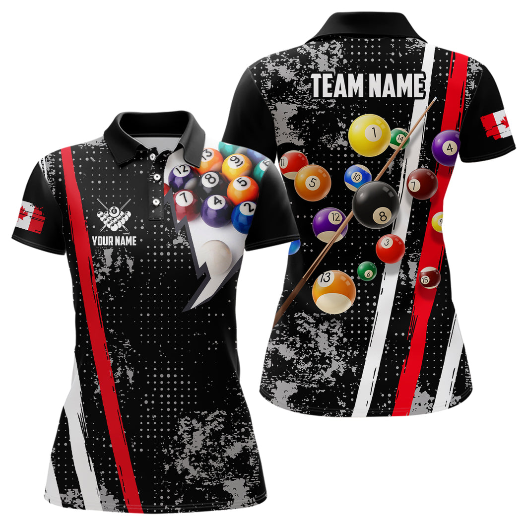 Personalized Pool Player Billiards 8 Ball Polo Shirts For Women, Custom Canadian Flag Billiard Shirts VHM0756