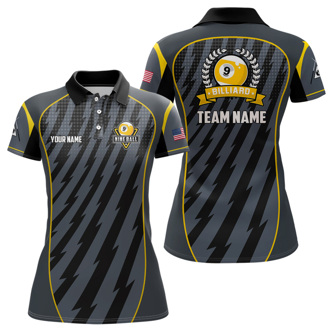 Personalized Billiard US Flag 9 Ball Pool Polo Shirts For Women, Custom 9 Ball Team Shirts VHM0589