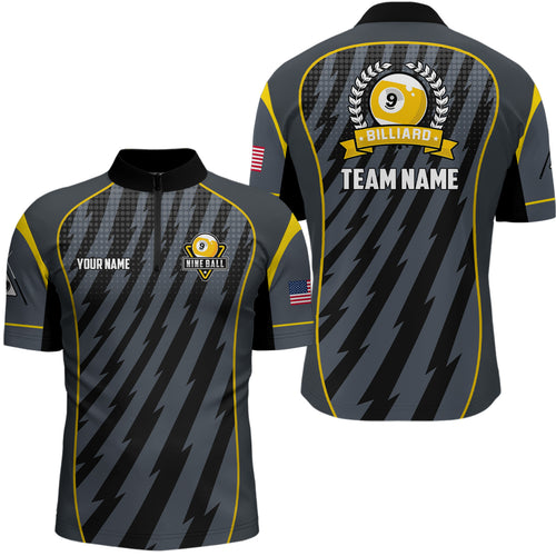 Personalized Billiard US Flag 9 Ball Pool Quarter-Zip Shirts For Men, Custom 9 Ball Team Shirts VHM0589