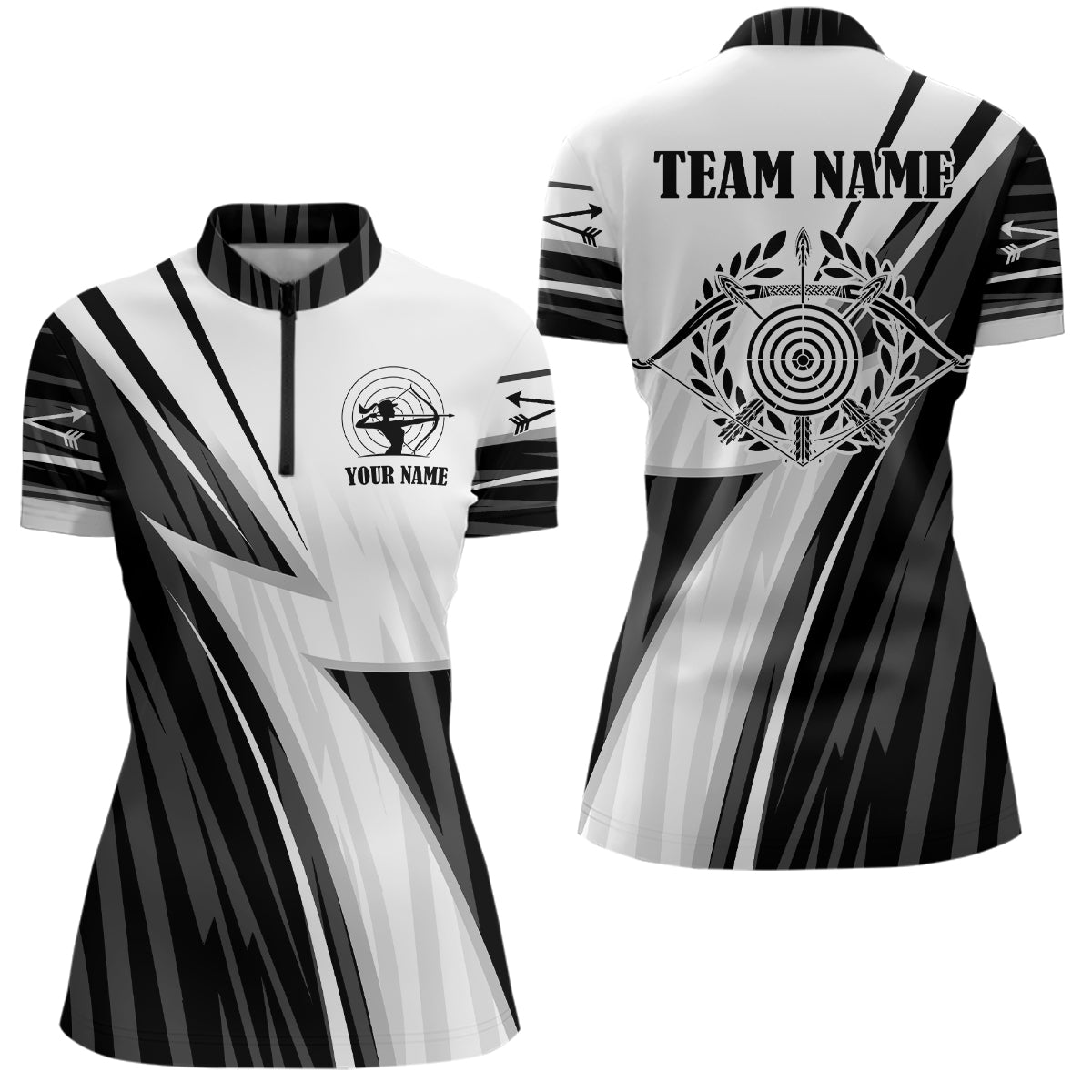 Personalized White Black Target Archery Quarter-Zip Shirts For Women, Arrows Archery Team Shirts VHM0763