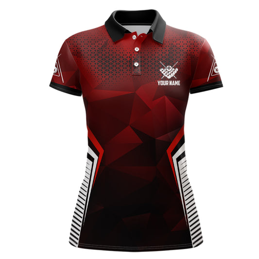 Personalized Red Black 8 Ball Pool Billiard 3D Polo Shirts For Women, Custom 8 Ball Billiard Jerseys VHM0770