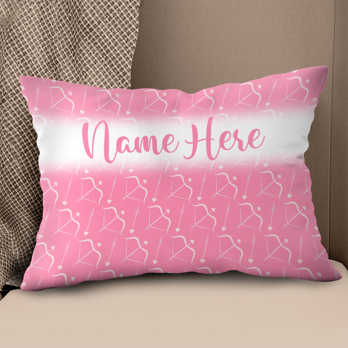 Personalized Pink Bow And Arrow Archery Throw Pillow Top Valentine Gifts VHM0946