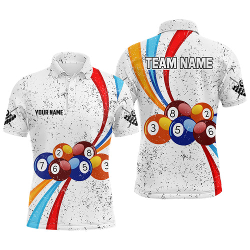 Personalized Billiard Balls White Grunge 3D Polo Shirts For Men, Custom 8 Ball Pool Jerseys VHM0169
