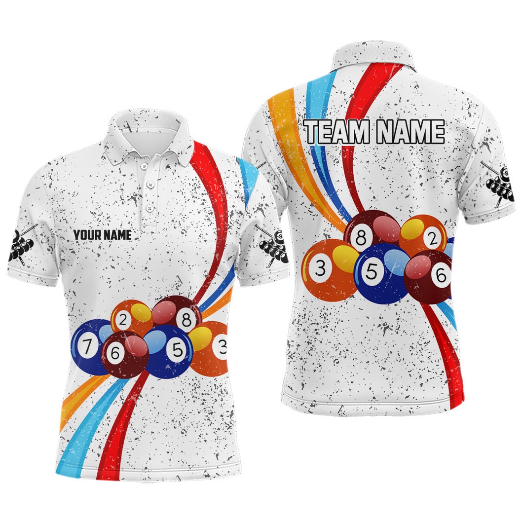 Personalized Billiard Balls White Grunge 3D Polo Shirts For Men, Custom 8 Ball Pool Jerseys VHM0169