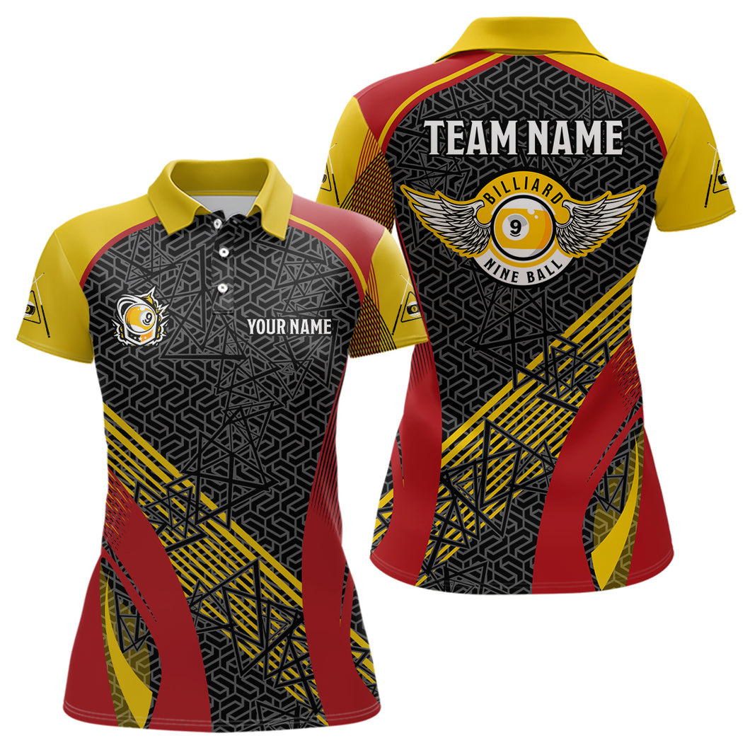 Personalized Funny Wings 9 Ball Pool Billiard Polo Shirts For Women, Custom 9 Ball Pool Team Shirts VHM0777