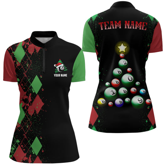 Personalized Funny Christmas 8 Ball Billiards Quarter-Zip Shirts For Women Christmas Billiard Shirts VHM0620