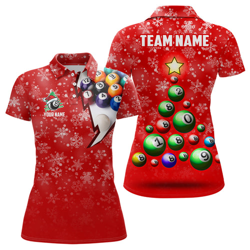 Personalized Christmas Tree Billiard Balls Polo Shirts For Women Custom Christmas 8 Ball Pool Shirts VHM0629