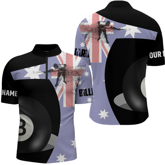 Personalized Australian Flag 8 Ball Pool Billiard Quarter-Zip Shirts For Men Custom Billiards Jerseys VHM0630