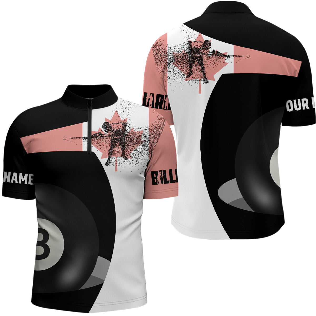 Personalized Canadian Flag 8 Ball Pool Billiard Quarter-Zip Shirts For Men, Custom Billiards Jerseys VHM0631