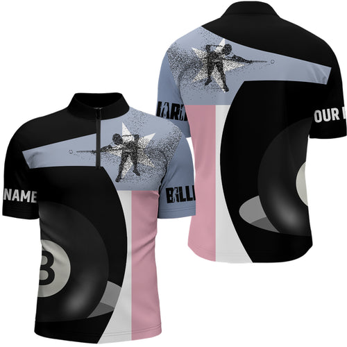 Personalized Texas Flag 8 Ball Pool Billiard Quarter-Zip Shirts For Men, Custom Billiards Jerseys VHM0632