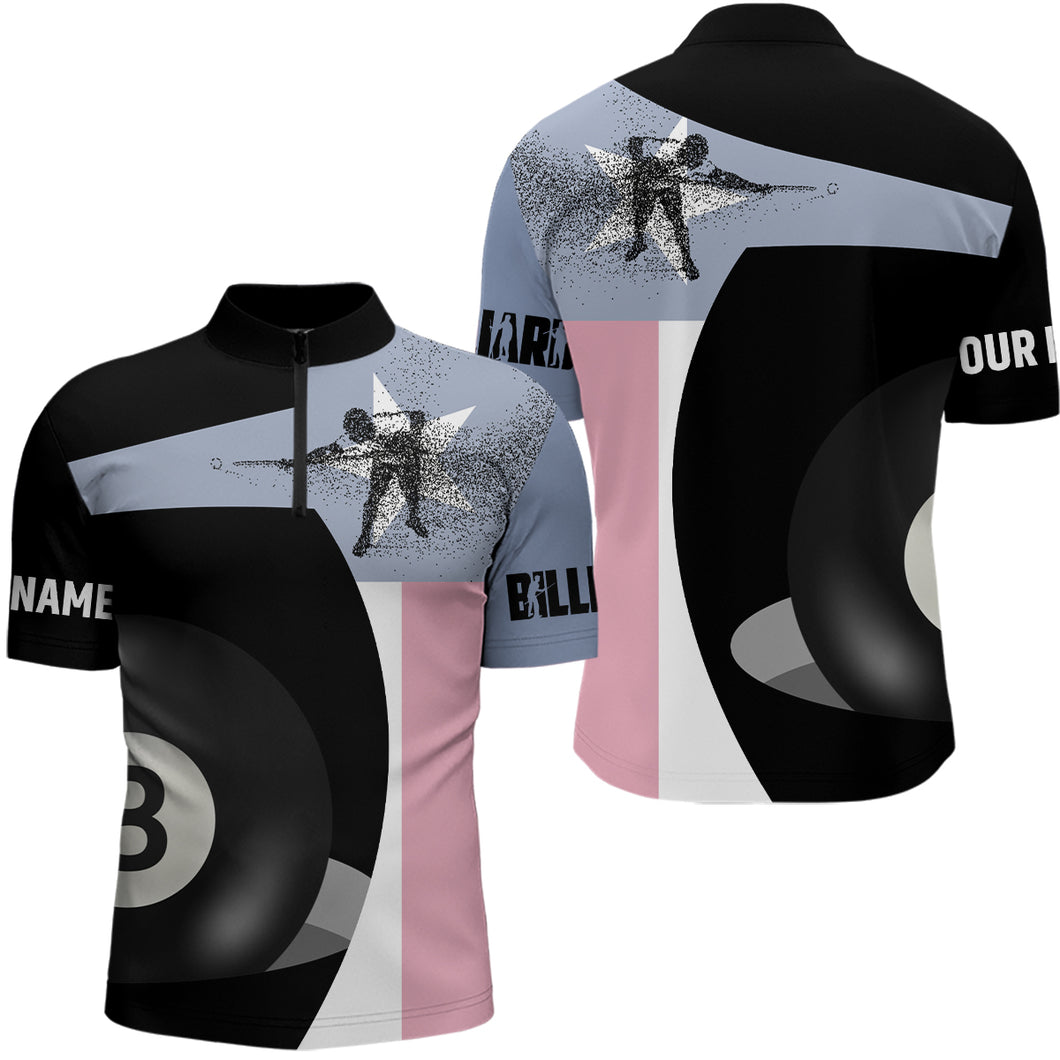 Personalized Texas Flag 8 Ball Pool Billiard Quarter-Zip Shirts For Men, Custom Billiards Jerseys VHM0632