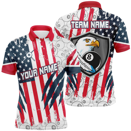 Personalized Bald Eagles Head Mascot 8 Ball Pool Pattern US Flag Billiard 3D Polo Shirts For Men VHM0524