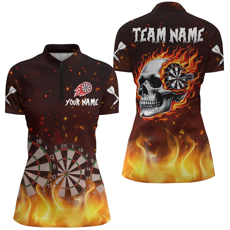 Personalized Skull Fire Dart Board Women Quarter-Zip Shirts Team League Dart Jerseys Attire TDM1197