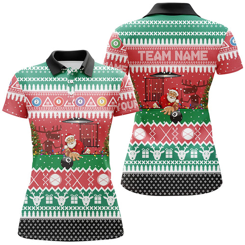 Personalized Santa Playing Billiard Full Printing Women Polo Shirts Custom Christmas Billiard Shirts TDM0521