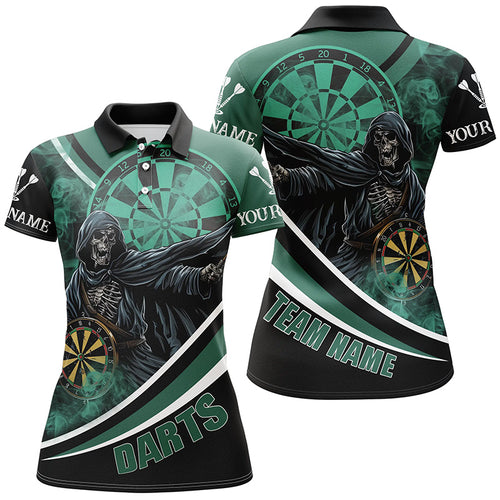 Personalized Death Skeleton Green Darts Jersey Women Dart Polo Shirt Custom Team League Darts Shirts TDM1390