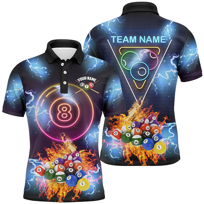 Personalized Billiard Ball 8 Neon Light Printing 3D Polo Shirts For Men, Custom Billiards Shirts TDM0078