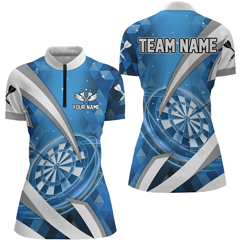 Blue Jerseys Darts Board 3D Women Darts Quarter Zip Shirts Custom Team League Darts Shirts TDM1439