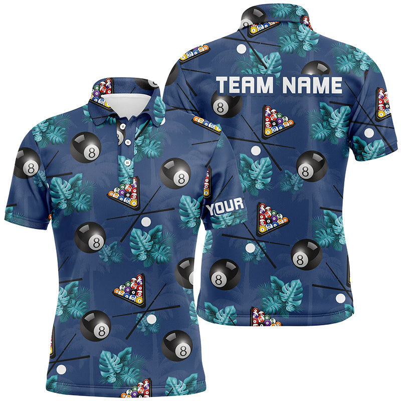 Personalized Blue Billiard Tropical Full Printing Men Polo Shirts Best Custom Billiard Outfit Idea TDM0354