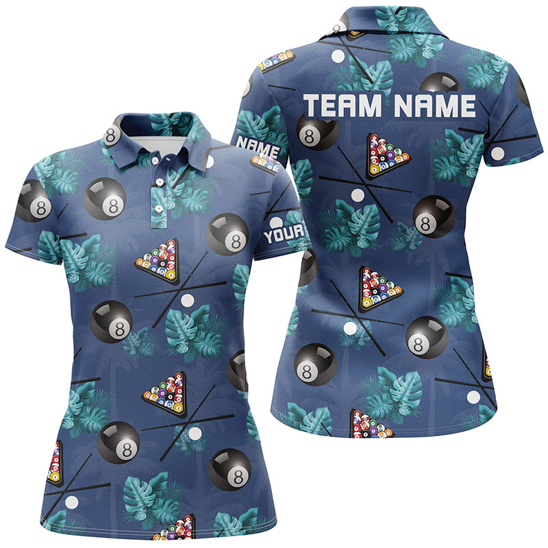 Personalized Blue Billiard Tropical Full Printing Women Polo Shirts Best Custom Billiard Outfit Idea TDM0354