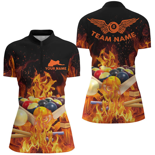 Personalized Billiard Balls In Fire Quarter-Zip Shirts For Women, 8 Ball Pool League Shirts TDM0578