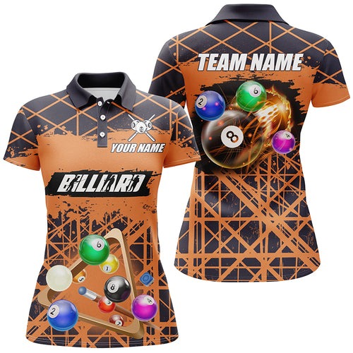 Personalized Orange Billiard Grunge Style Full Printing Women Polo Shirts Custom Pool Player Custom TDM0366
