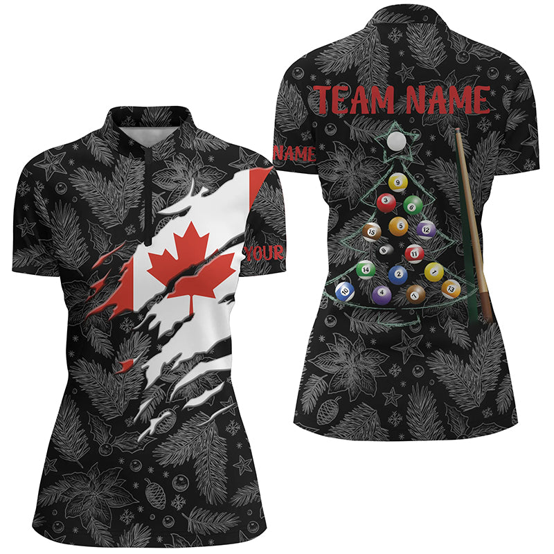 Merry Christmas Canadian Flag Custom Name Billiard Women  Quarter-Zip Shirts For Patriot TDM0587