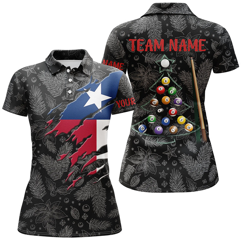 Merry Christmas Texas Flag Billiard Polo Shirts Custom Patriotic Billiard Christmas Shirts For Women TDM0588